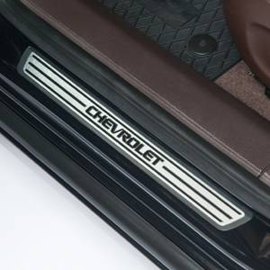 GM (General Motors) - 95136171 - GM Door Sill Plates, Black And Brushed Satin - 2011-14 Chevy Cruze, Front Has Chevrolet Logo, Rear-No Logo