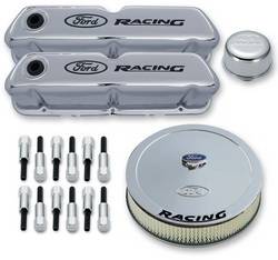Proform Parts - Proform Parts 302-510 - Ford Racing Deluxe Engine Dress-Up Kit - Chrome Steel with Black Recessed Emblems
