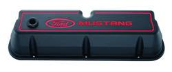 Proform - Proform Parts 302-031 - Ford Mustang Die-Cast Aluminum Valve Covers - Black Crinkle with Recessed Red Emblems