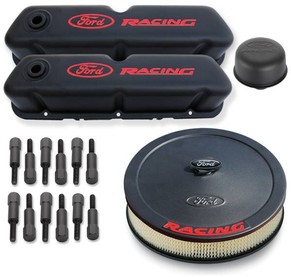 Proform Parts - Proform Parts 302-500 - Ford Racing Deluxe Engine Dress-Up Kit - Black Crinkle Steel with Recessed Red Emblems