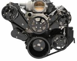 Eddie Motorsports - Eddie Motorsports LS with VVT Accessory Drive 6 Rib with Alt, AC and P/S (with attached plastic reservoir) Gloss Black Anodized MS117-80BA - Image 1
