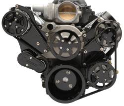 Eddie Motorsports - Eddie Motorsports LS with VVT Accessory Drive 6 Rib with Alt, A/C and P/S (with pump for remote reservoir) Gloss Black Anodized MS117-80RBA - Image 1