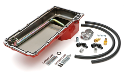 Trans-Dapt Performance  - LS Swap Oil Pan with Filter Relocation Kit; Single Filter; Vertical Port, Red Pan Trans Dapt 0175 - Image 2