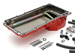 Trans-Dapt Performance  - LS Swap Oil Pan with Filter Relocation Kit; Single Filter; Horizontal Port, Red Pan Trans Dapt 0176 - Image 2