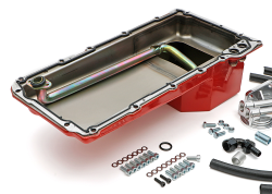 Trans-Dapt Performance  - LS Swap Oil Pan with Filter Relocation Kit; Double Filter; Horizontal Port, Red Pan Trans Dapt 0177 - Image 2