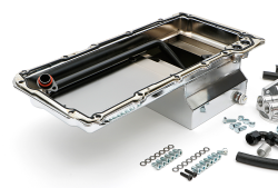 Trans-Dapt Performance  - LS Swap Oil Pan with Filter Relocation Kit; Double Filter; Horizontal Port; Chrome Pan Trans Dapt 0185 - Image 2