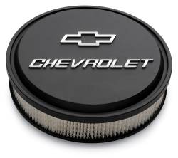 Clearance Items - Proform Parts 141-830 - Slant-Edge Die-Cast Aluminum Air Cleaner Kit, 14" Round, Black Crinkle, Raised Chevrolet & Bowtie Emblem (800-141830) - Image 1