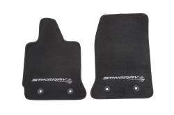 23112197 - Premium Carpeted Front Floor Mats, 2014-17 Corvette, Jet Black With Stingray Logo