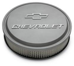 Clearance Items - Proform Parts 141-832 - Slant-Edge Die-Cast Aluminum Air Cleaner Kit, 14" Round, Cast Gray Crinkle, Raised Chevrolet & Bowtie Emblem (800-141832) - Image 1