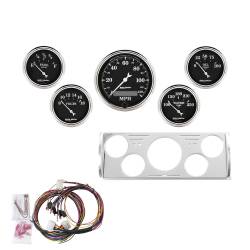 AutoMeter - AutoMeter Old Tyme Black 5 Gauge Set MPH/OilP/Water/Volt/Fuel 7057-OTB - Image 1