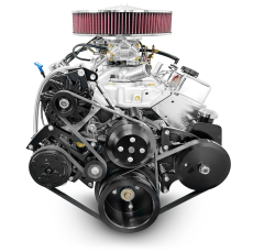 BluePrint Engines - BP38318CTC1DK Small Block Crate Engine by BluePrint Engines 383 CI 436 HP GM Style Dressed Longblock with Carburetor Aluminum Heads Roller Cam Black Pulley Kit - Image 1