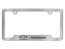 19330392 License Plate Frame in Chrome with Black Bowtie Logo and Performance Script