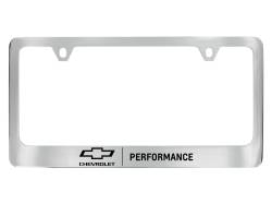 19368105 License Plate Frame in Chrome with Black Bowtie Logo and Performance Script